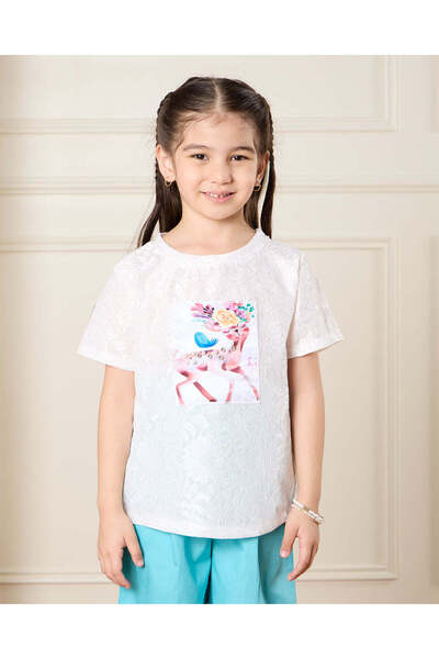 REDTAG Girls Blue And White Embellished Casual Set (2 Piece)