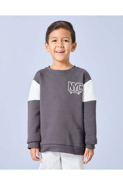 REDTAG Boys Charcoal Embellished Sweatshirt