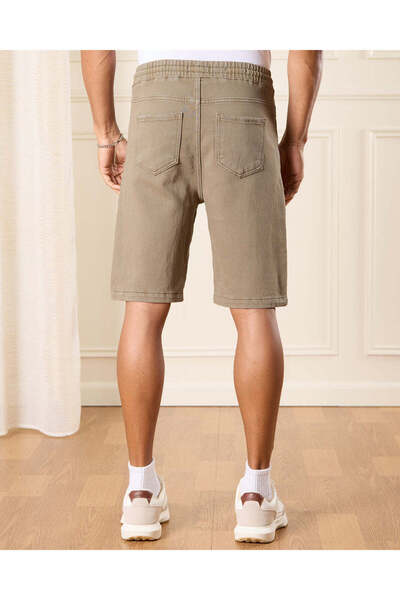 REDTAG Men Olive Color Knit Denim Shorts