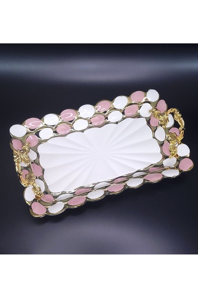 Alara Gümüş Porselen Metal Kulplu Sunum – 30x19 cm | Söz, Nişan, Hediye ve De...