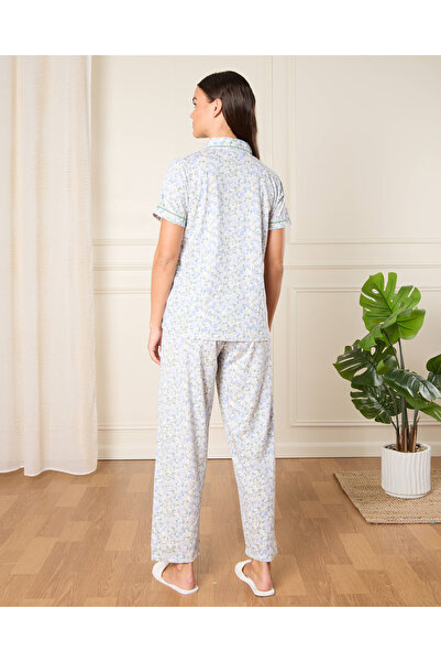 REDTAG Women Blue Floral Print Pyjama Set (2 Piece)