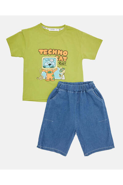 REDTAG طقم كاجوال مطبوع باللونين الأخضر والأزرق للأولاد (قطعتين)