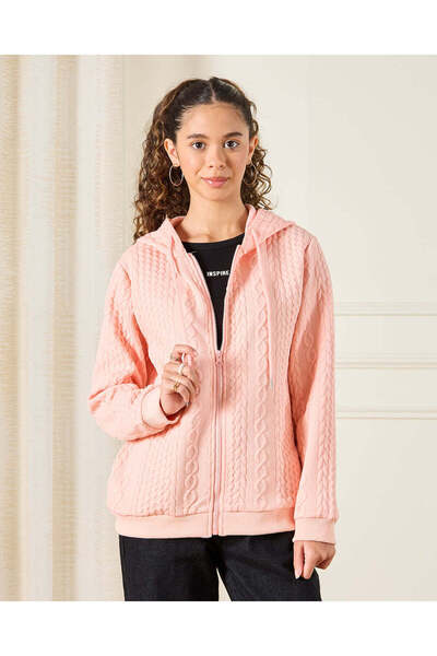REDTAG Senior Girls Pink Embossed Sweatshirt