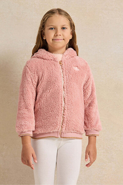 REDTAG Girls Pink Fleece Embellished Sweatshirt