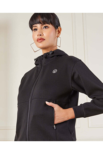 REDTAG Women Black Hooded Active Sweatshirt