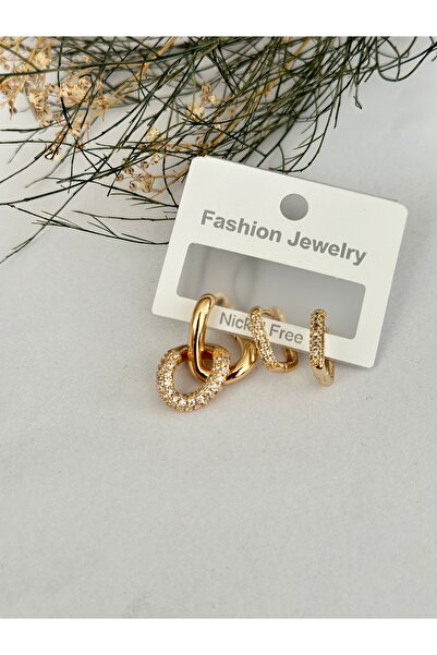 mibrillo Triple Single Zircon Stone Hoop Earrings