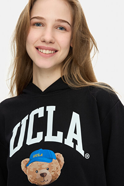 UCLA Γυναικείο φούτερ MAIA Black με κουκούλα με τύπωμα Loose Fit