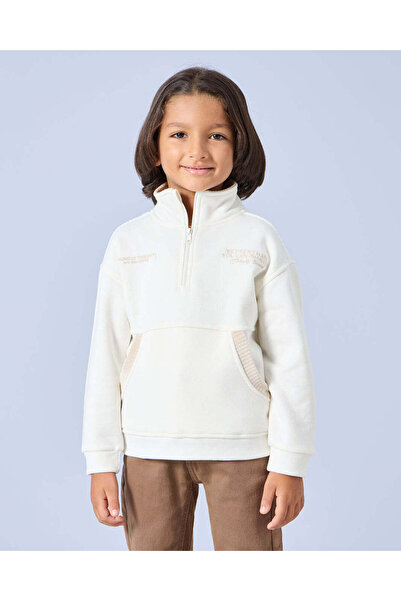 REDTAG Boys Ivory With Kangaroo Pocket Sweatshirt