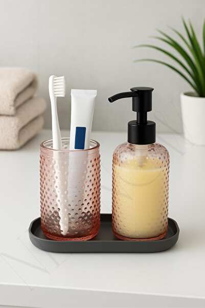 NEWNOW Lunaris Cam Sabunluk ve Diş Fırçalığı Seti | Siyah Akrilik Alt Tablalı...