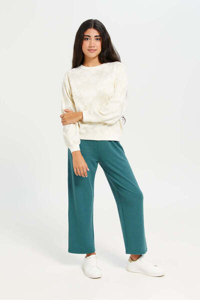 REDTAG Senior Girls White And Gold Print Sweatshirt