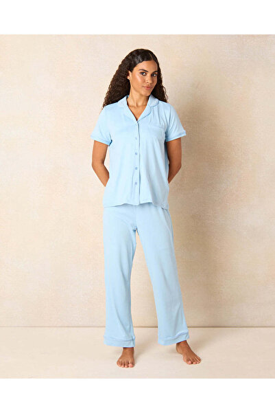 REDTAG Women Blue Solid Pyjama Set (2 Piece)