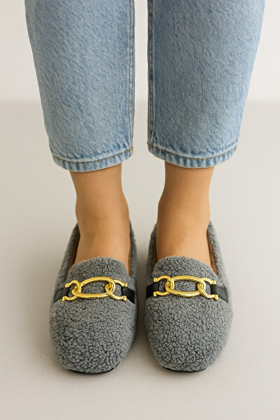 Beyond Women's Gray Chain Plush Ballerinas 1cm Shr001