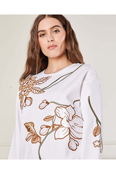 REDTAG Women Ivory Embroidered Sweatshirt