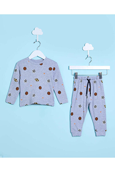 REDTAG طقم بيجامة رمادي مطبوع للأولاد الرضع (قطعتين)