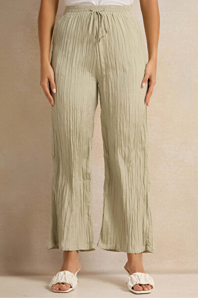 REDTAG Women Mint Crinkle Flared Trousers