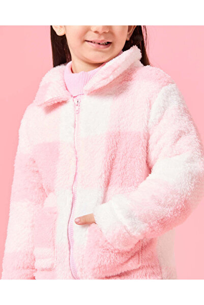 REDTAG Girls Pink Checkered Sweatshirt