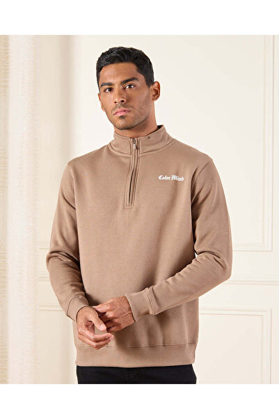 REDTAG Men Brown Sweatshirt With Logo Print