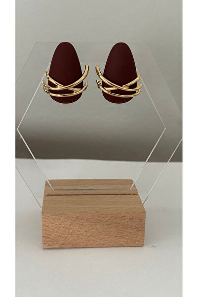mibrillo Clip-on burgundy drop earrings with gold accents.