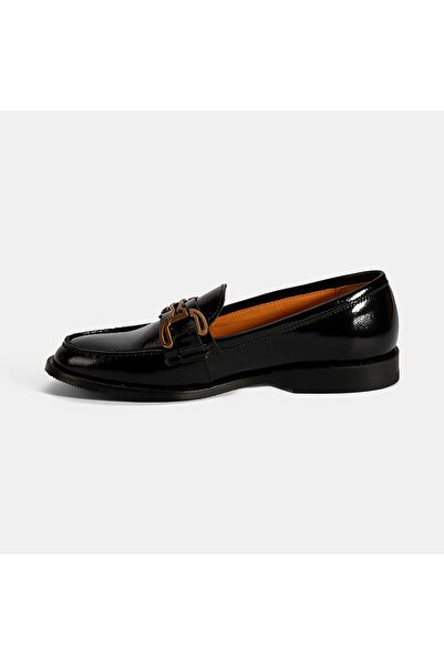 Desa Women's Black Patent Leather Loafer with Metal Buckle Accessories