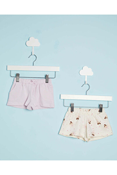 REDTAG Infant Girls Ivory And Pink All Over Print Shorts (Pack of 2)