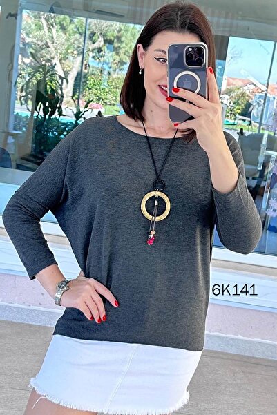 İnce Topuk Knitwear Blouse with Necklace Gift 6K141