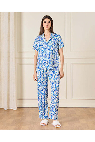 REDTAG طقم بيجامة نسائية بياقة زرقاء (قطعتين)
