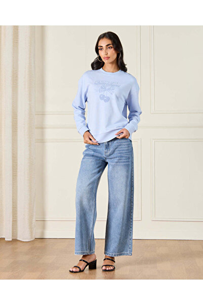 REDTAG Women Blue Printed Sweatshirt