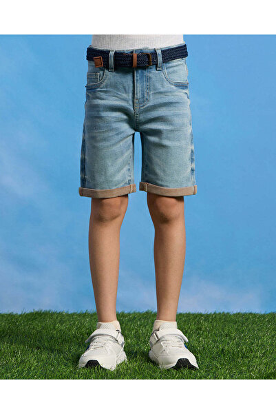 REDTAG Boys Blue Belted Denim Shorts
