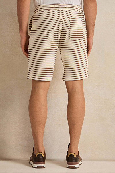 REDTAG Men Beige Striped Lounge Shorts