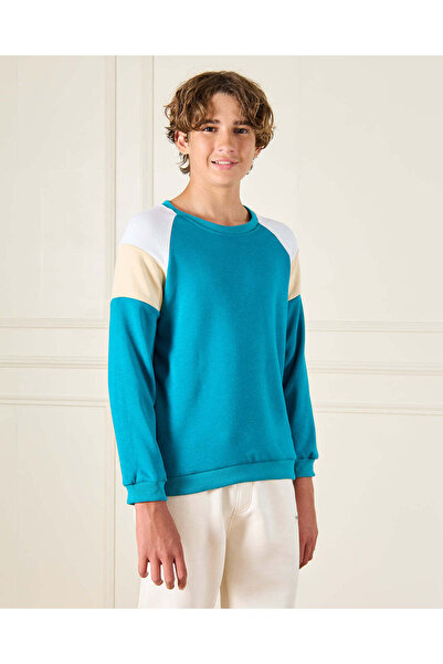 REDTAG سويت شيرت بأكمام طويلة باللون الأزرق المخضر للأولاد الكبار