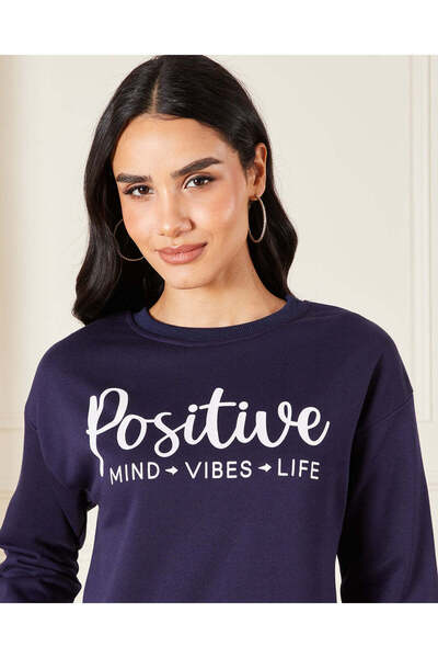 REDTAG Women Navy Printed Sweatshirt