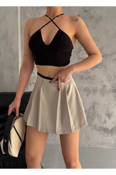 rose tml giyim Kadın Çift Bel Detaylı Şortlu Etek