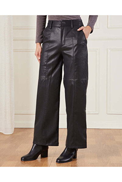 REDTAG Women Black Wide-Leg Pu Pants