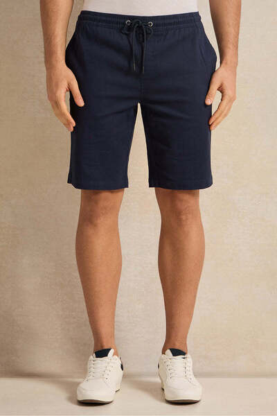 REDTAG Men Navy Twill Elasticated Waist Shorts