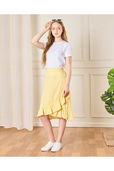 REDTAG Senior Girls Yellow Checkered Skirt