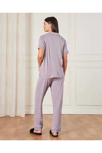 REDTAG Women Lilac Collared Pyjama Set (2 Piece)