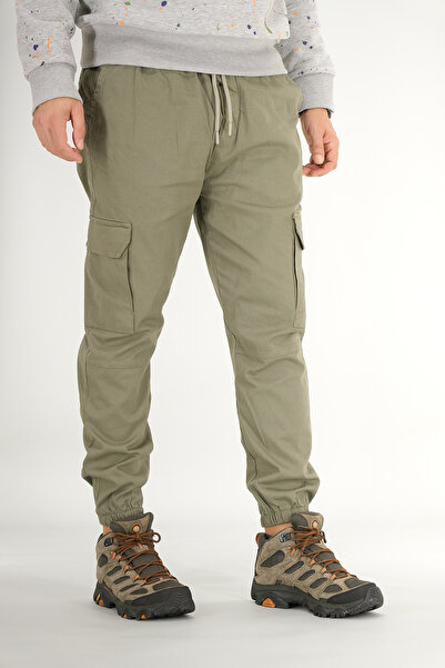 Souris Men's Light Khaki Cargo Pants Relaxed Fit Cotton Elasticated Leg