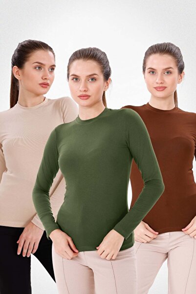 Yade Fashion Uzun Kol Bisiklet Yaka Body 3'lü Set