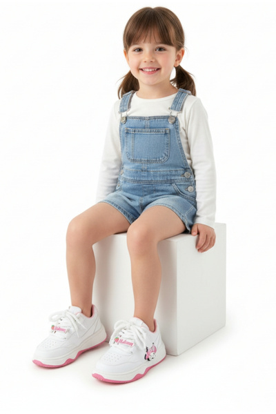 Moda Lime Comfortable Flexible Sole Breathable Rope Detailed Velcro Girls' Sports Shoes Sneaker