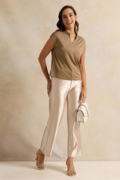 REDTAG Women Gold Shiny Satin Trousers