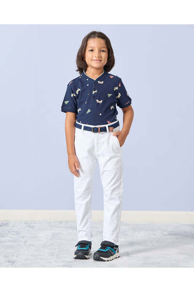 REDTAG Boys White Dobby Belted Trouser