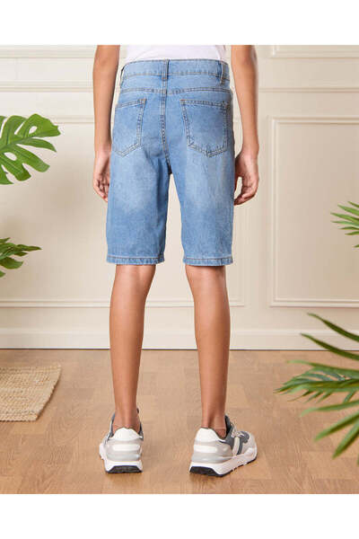 REDTAG Senior Boys Blue Rigid Denim Shorts