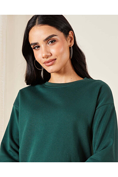 REDTAG Women Green Plain Sweatshirt