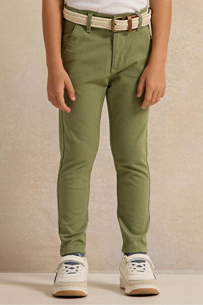 REDTAG Boys Green Dobby Belted Trouser