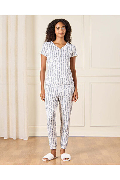 REDTAG Women Blue And White Striped Pyjama Set (2 Piece)