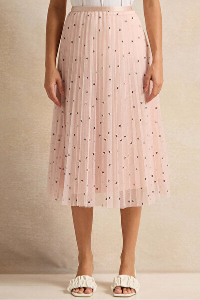 REDTAG Women Pink Pleated Mesh Spot Print Skirt