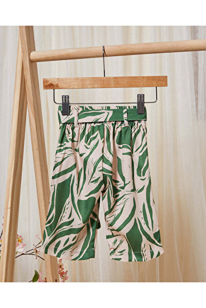 REDTAG Infant Girls Green And Beige Leaves Print Casual Trouser