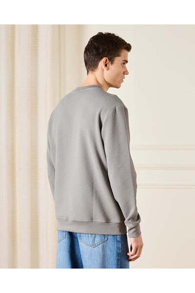 REDTAG Men Grey Jacquard Sweatshirt
