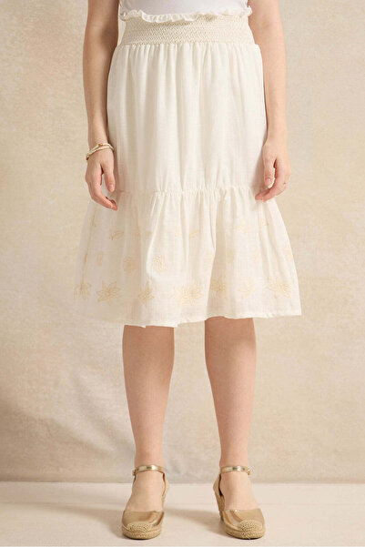 REDTAG Senior Girls White Tiered Embroidered Skirt