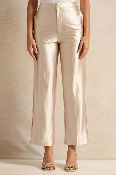 REDTAG Women Gold Shiny Satin Trousers